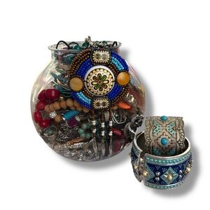 Assorted mystery jewelry jar boho western southwestern blue green red earthy